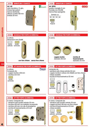 kit x porte scorrevole con coppia nicchie tonda con chiave oro-lucido 8503