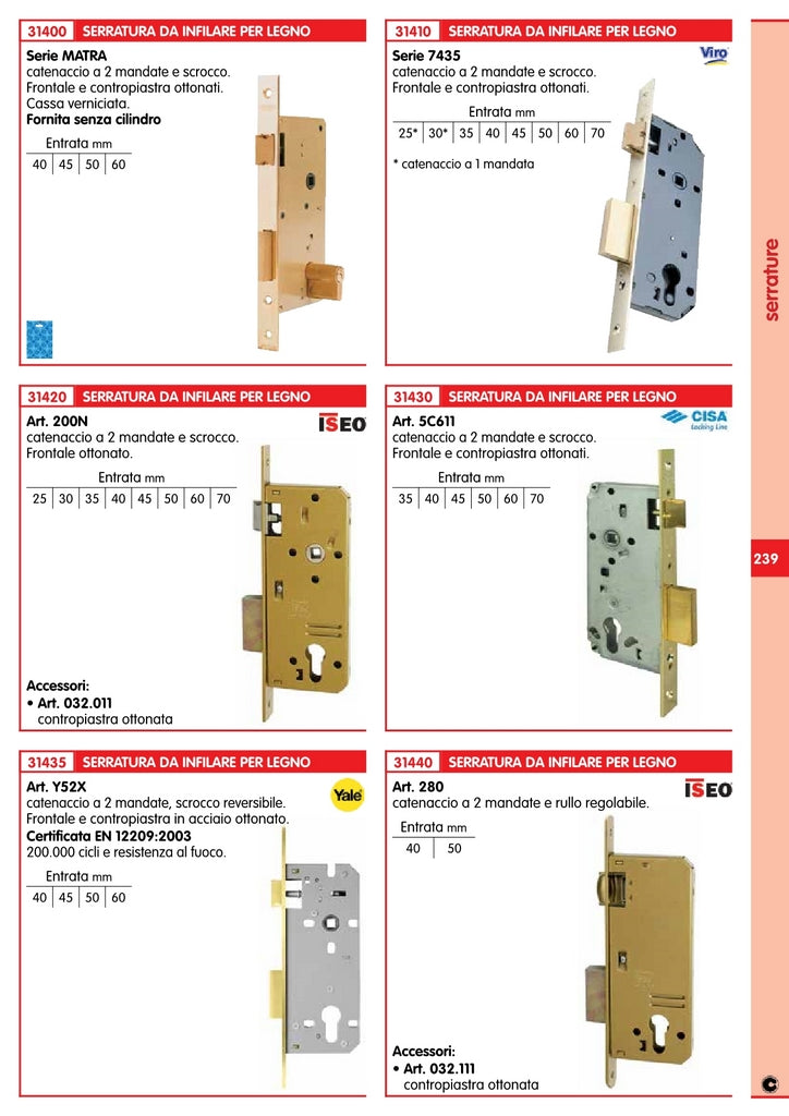 iseo art. 200.30.1 serratura x legno con cilindro 287