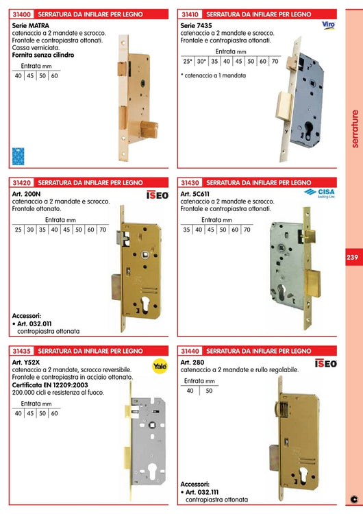 iseo art. 200.45.1 serratura x legno con cilindro 290