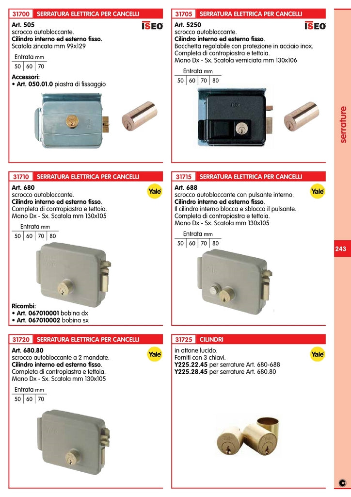 yale art. 680 elettroserratura cancelo 70 destra 3807