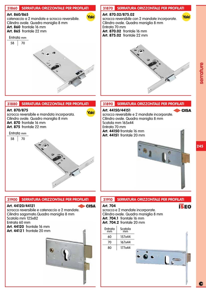 cisa art. 44151 serratura senza cilindro . mm.70 fr.20 92114