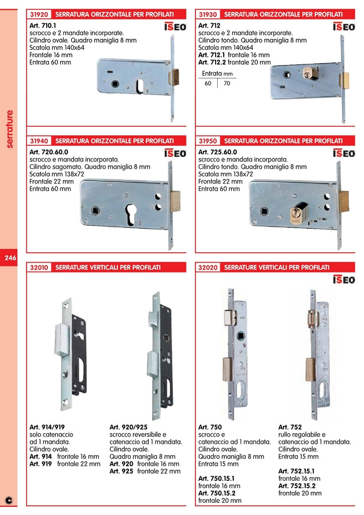 iseo art. 725.60.0 serratura x profilo 22 con cilindro cod:ferx.344