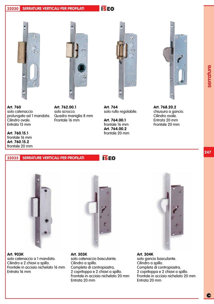 iseo art. 768.20.2 serratura x profilo 20 con cilindro cod:ferx.1324