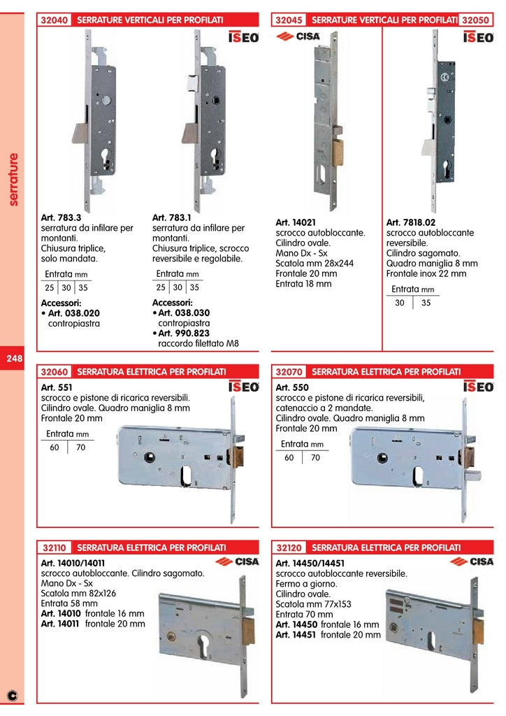 iseo art. 783.35.1 ifz serratura da infilare per montanti chiusura triplice senza scrocco cod:ferx.50208.1.stock