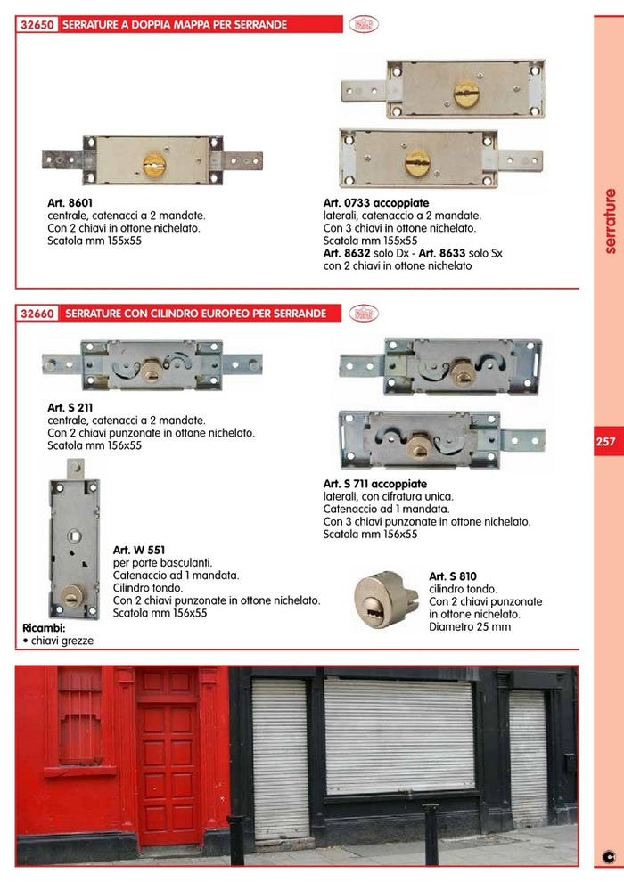 prefer serratura x porte basculanti ,cilindro tondo w551 scatola mm 156x55 59653