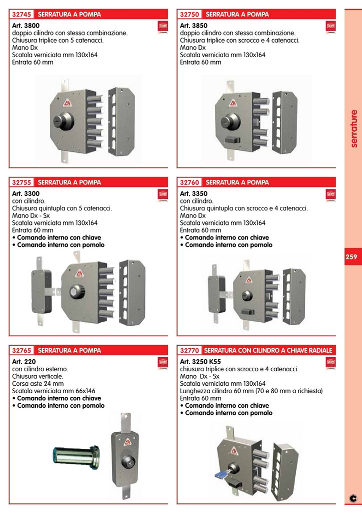 C.R. Art. 3850 Serratura Sicurezza Destra Senza Aste