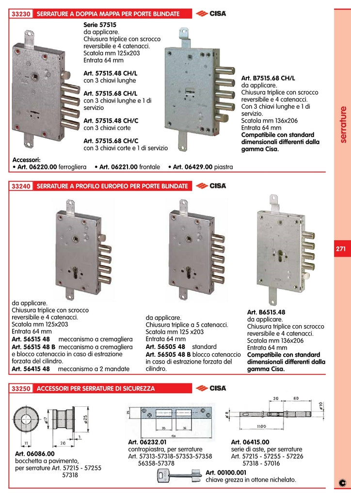 cisa art. 57515.68 serratura di sicurezza chiave lunga 22705