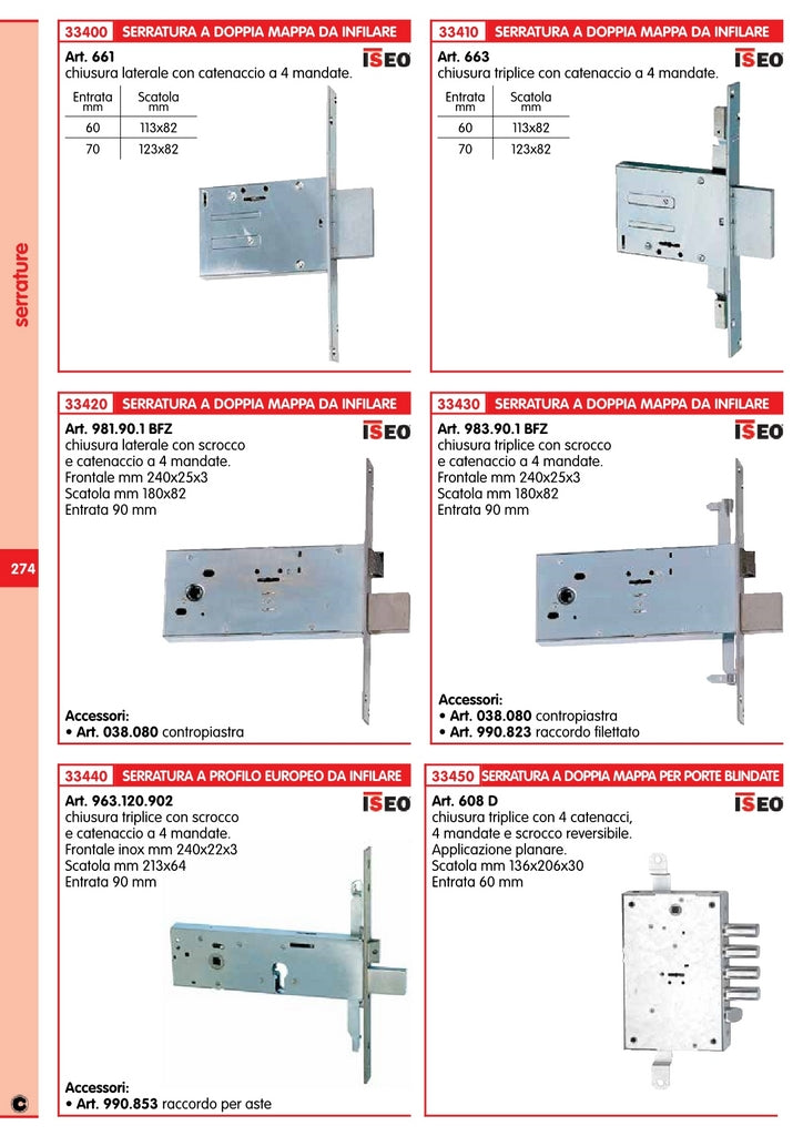 iseo art. 608-d serratura dm applicazione triplice(mottura) 55599