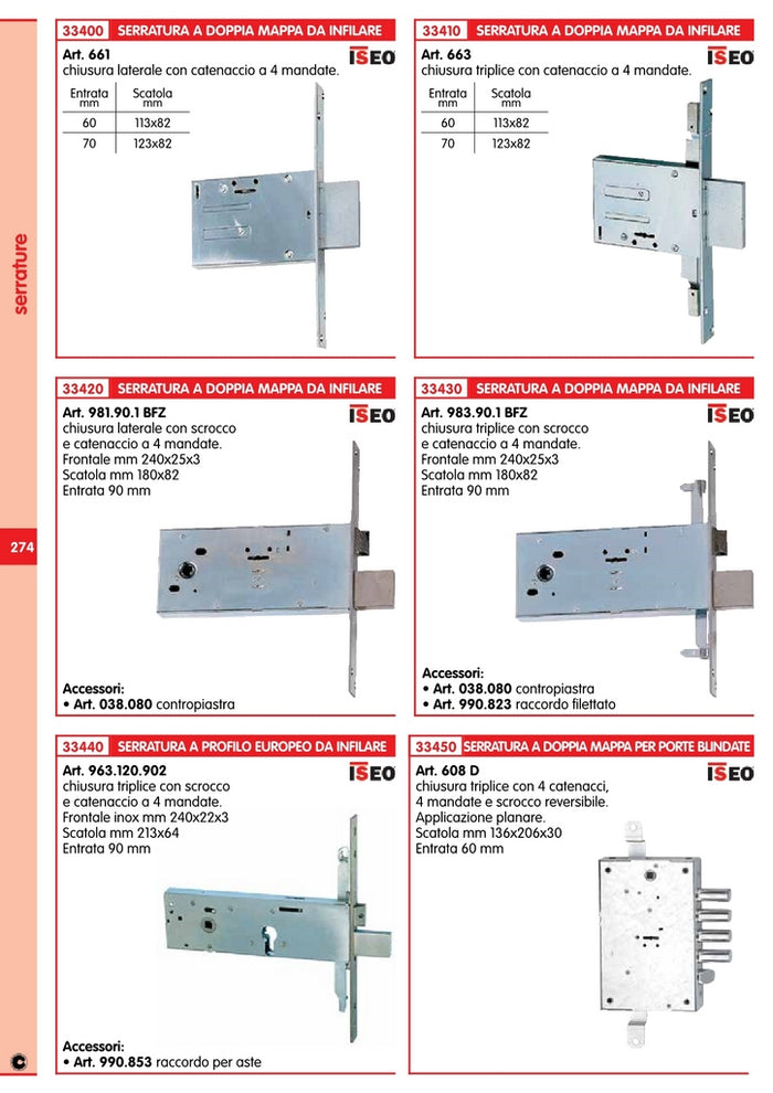 iseo art. 608-d serratura dm applicazione triplice(mottura) 55599