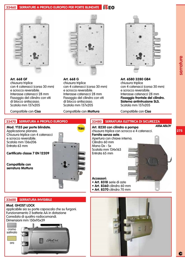 serratura elettrica "segreta" mano destra , con cilindro 60 mm senza aste 56090