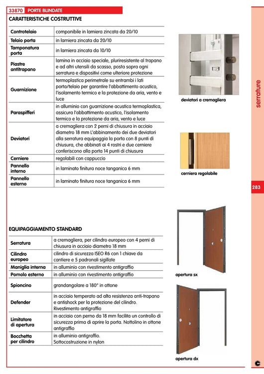 Porta Blindata Classe3 Cm 80X210 Destra Senza Accessori