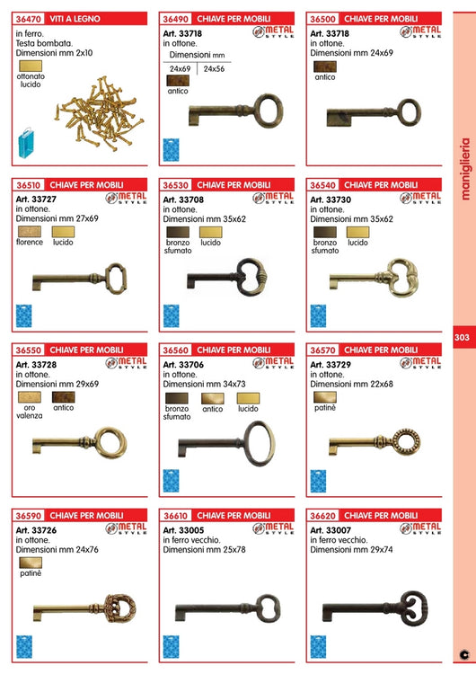 6blister blister chiave anticata 33718 mm.24x56 ottone antico 60217