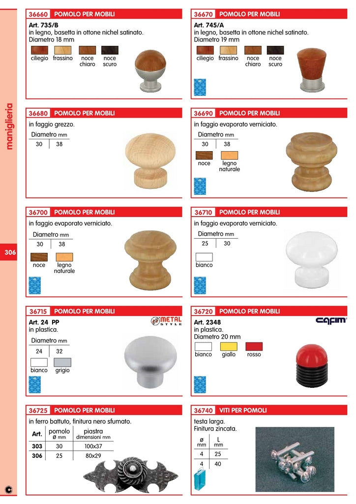 6blister blister pomoli in legno/ ottone, diametro 19mm ciliegio (pz.2) 58644