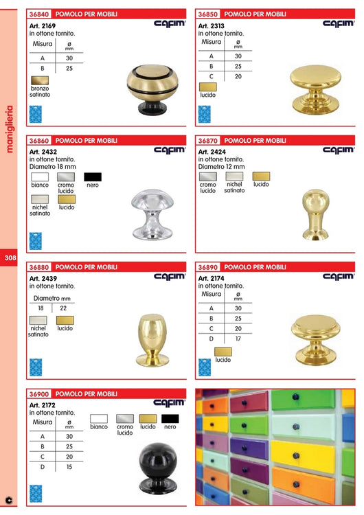 25pz pomolo art.2172 oro lucido misura c 20 diametro 20 mm 18851