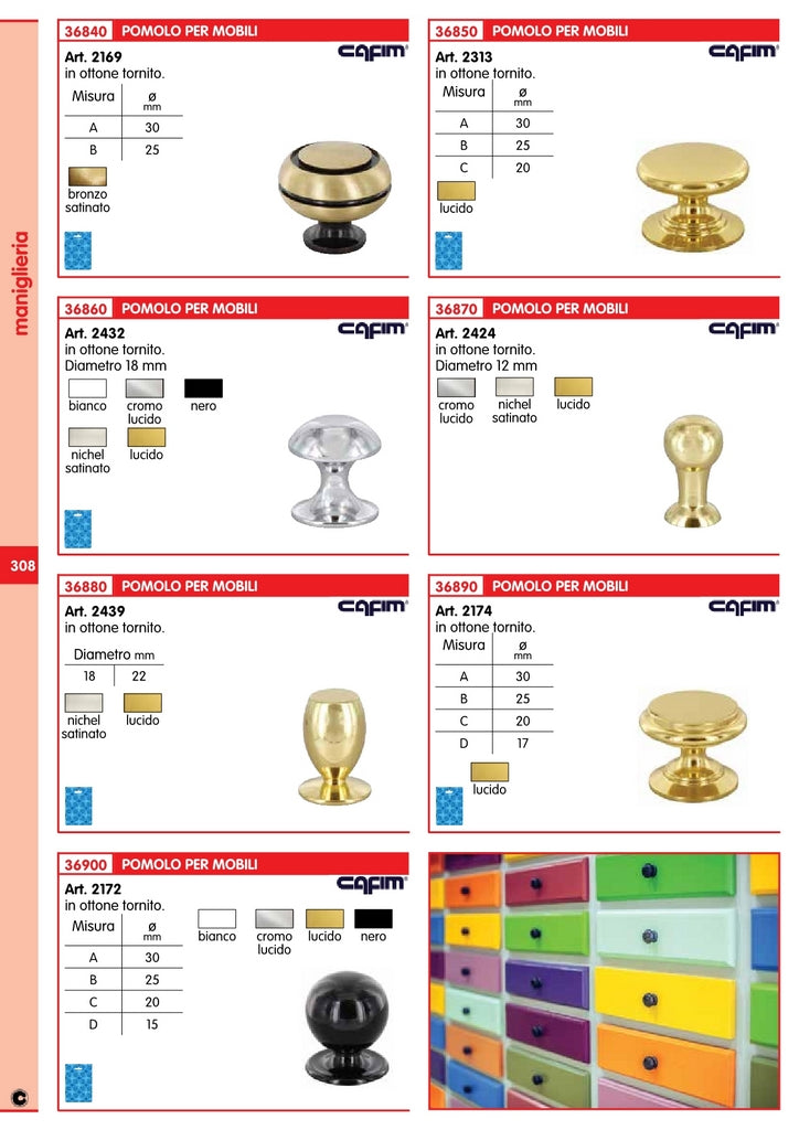 30pz cafim pomolo art. 2172 oro lucido misura b 25 mm 18850