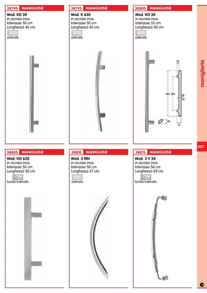 maniglione inox satinato art. k030 interasse 35cm lunghezza 50cm cod:ferx.12958.s