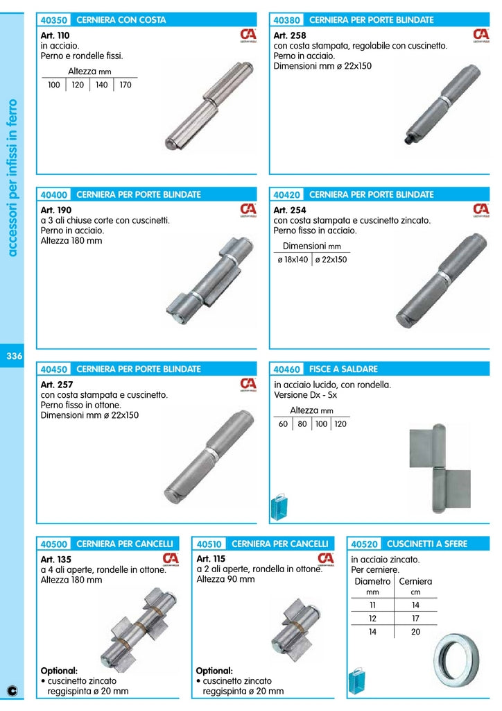 6pz cerniera per porte corazzata con cuscinetto cm.18 art. 190 cod:ferx.4020