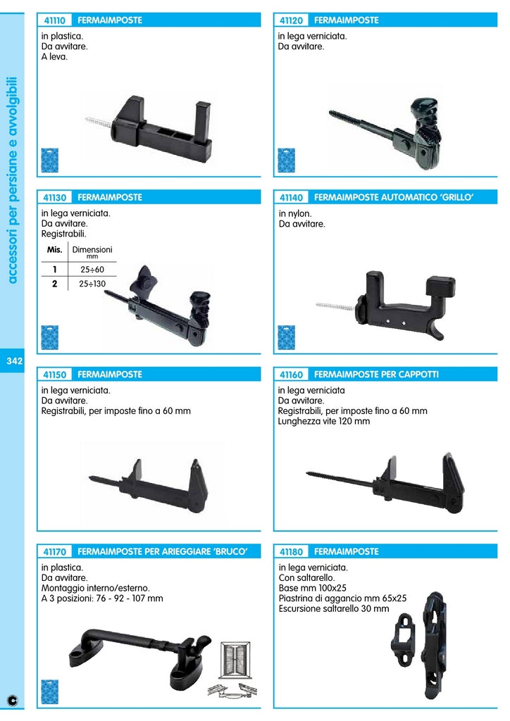 25pz fermaimposte nero registrabile mm 25/130 fissaggio con vite cod:ferx.22648