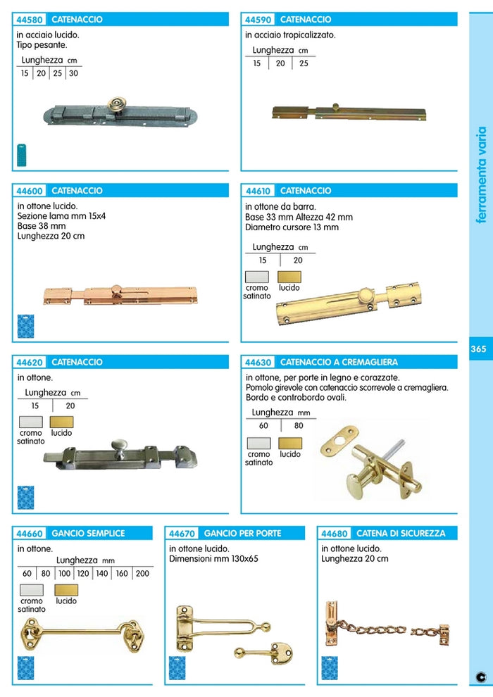 6blister blister gancio fermafinestre ottone mm. 80 54312