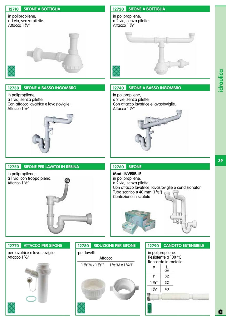 10pz sifone a bottiglia x lavello 2 vie gr.1".1/2 cod:ferx.23185