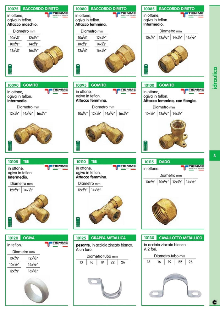 10pz raccordi ottone diritti bicono maschio gas 12x1/2 pes 26592