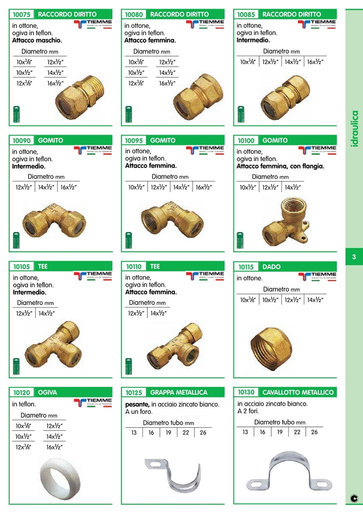 10pz raccordi ottone diritti bicono maschio gas 12x1/2 pes 26592