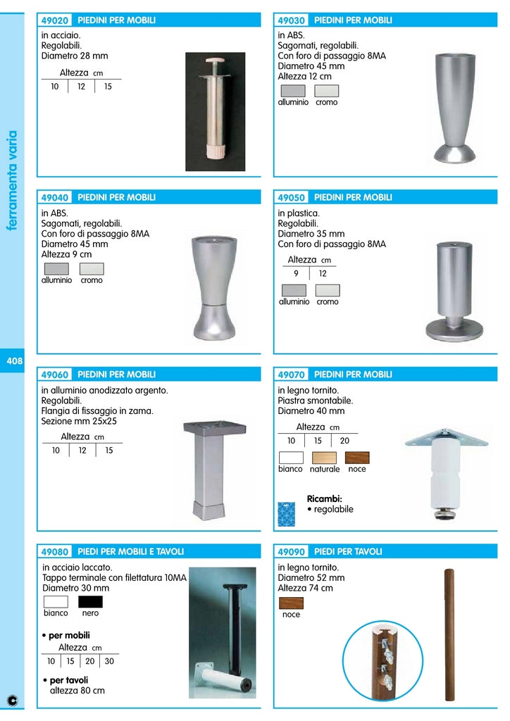 5pz piedino in abs regolabile,altezza 12 cm alluminio cod:ferx.52779