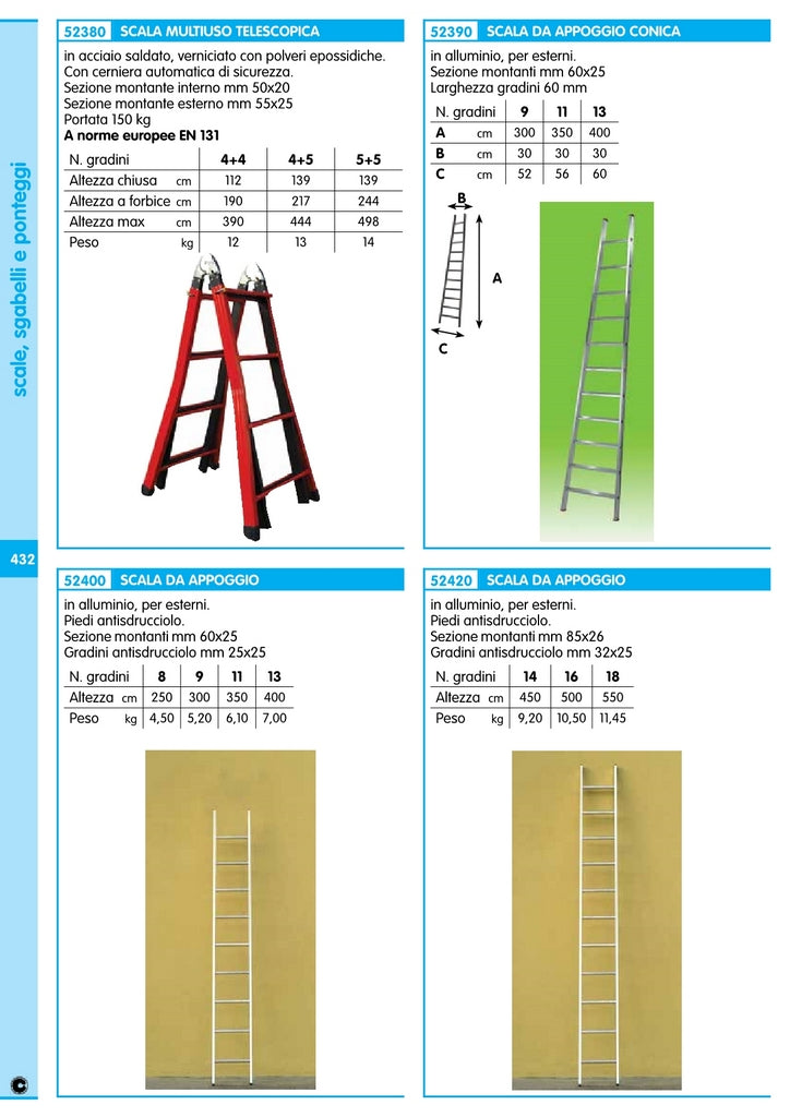 scala telescopica acciaio 4+5 gradini h.428 cm cod:ferx.10267