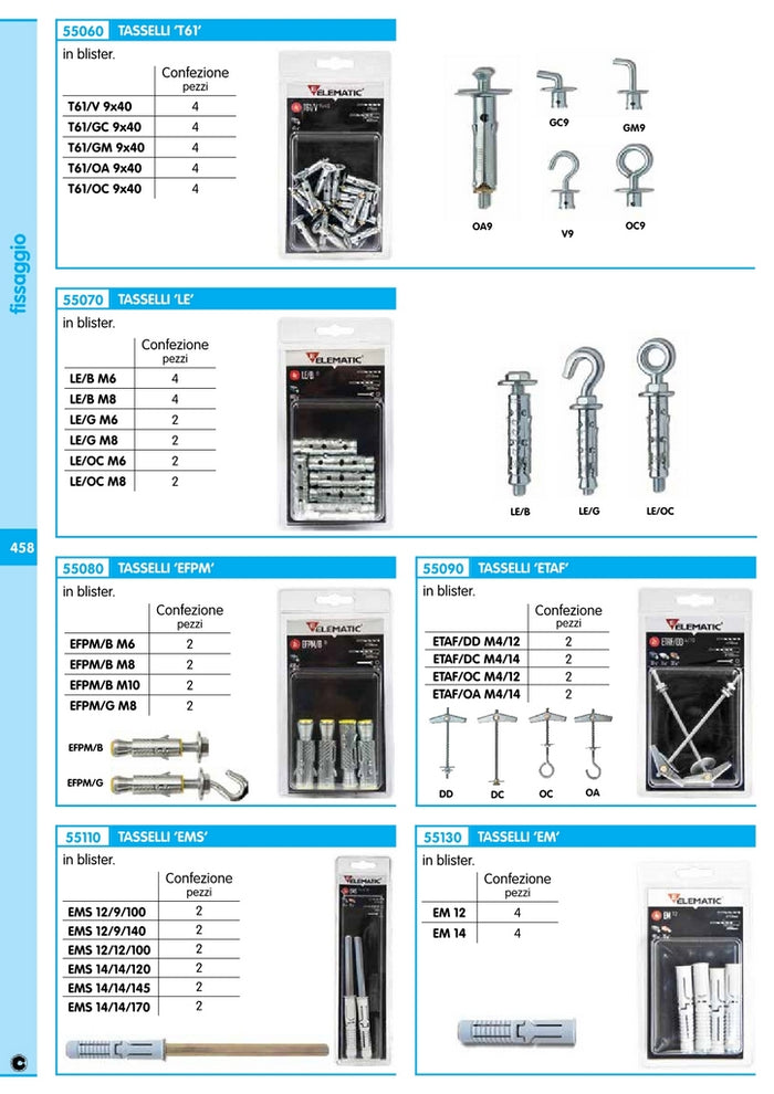 cf elematic blister tassello t61/gm9 gancio medio 4 pz cod:ferx.13084
