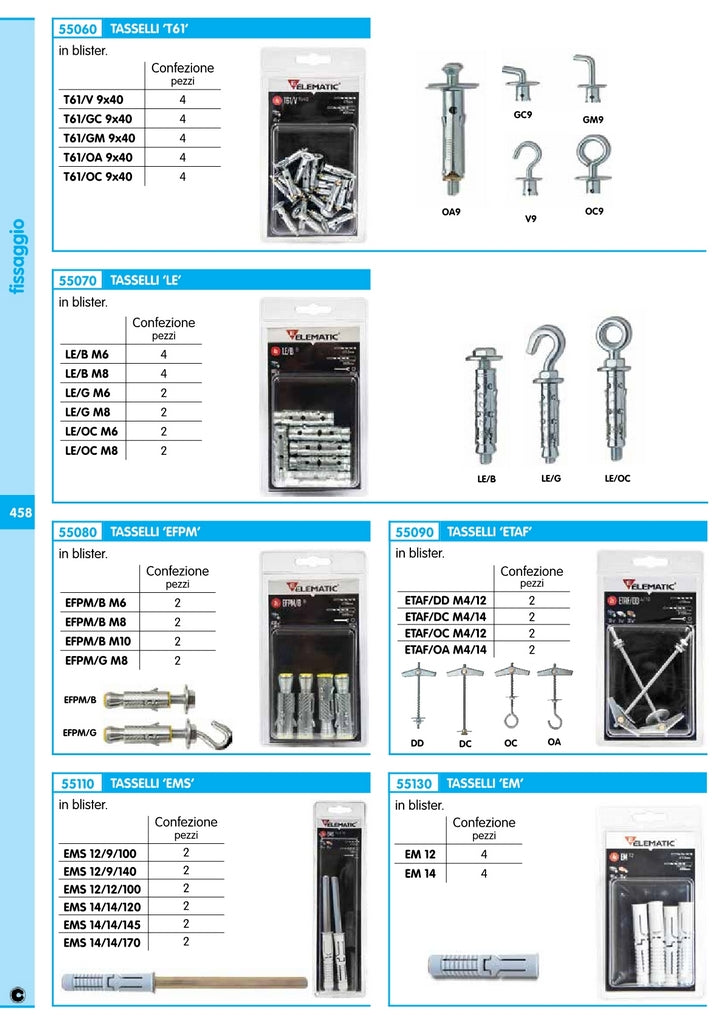 cf elematic blister tassello t61/gm9 gancio medio 4 pz cod:ferx.13084