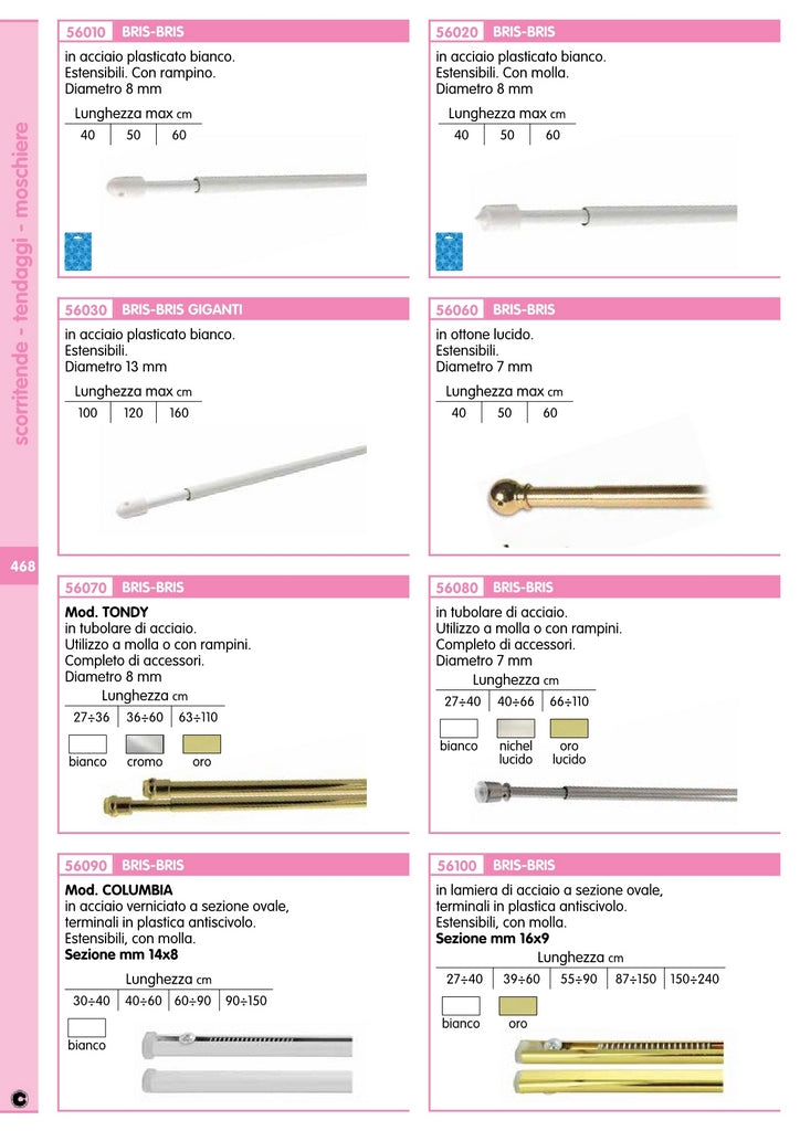 10coppie bris bris ventosa tondy cromato 36-60 cm 17633