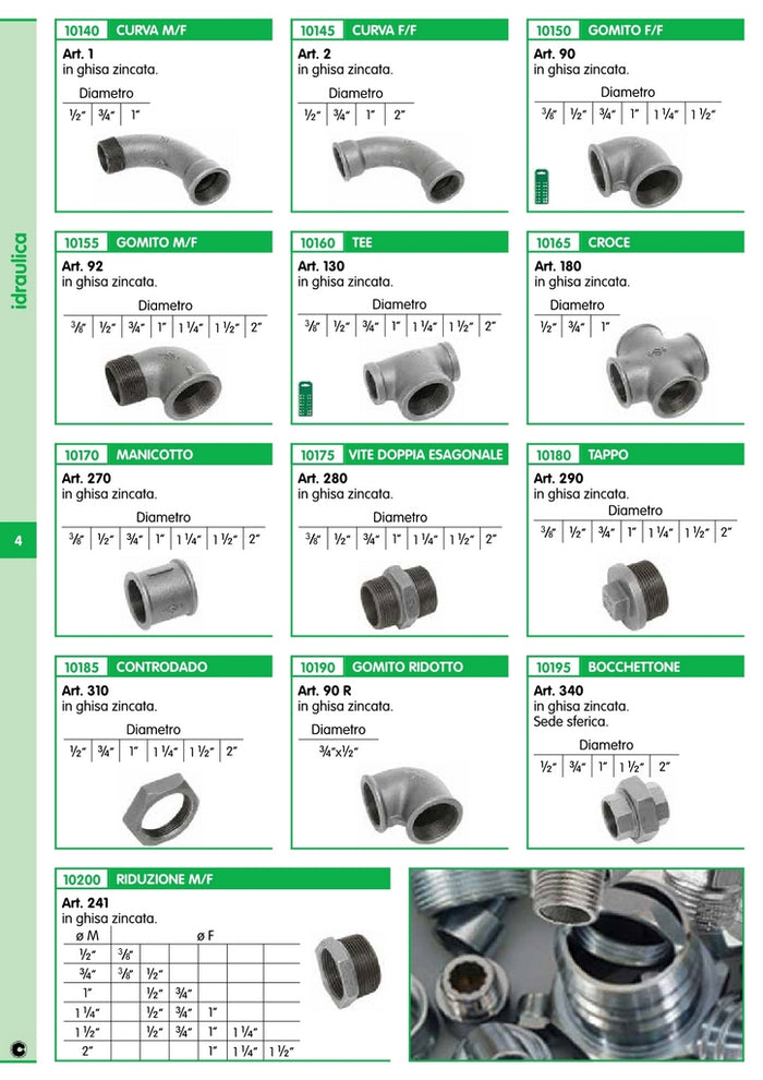 5pz bocchettone 3 pezzi sede sferica in ghisa zincata diametro 1 figura 340 11619