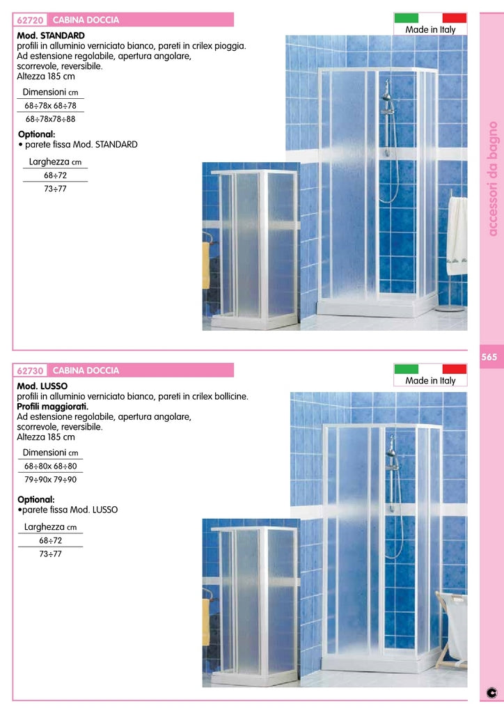 Parete Fissa Cm 68-72 Bianca X Cabina Lusso Sf01