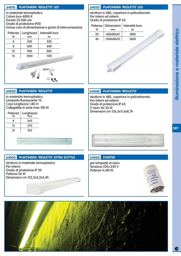 6pz plafoniera reglette ip65 2x36w con neon 16596