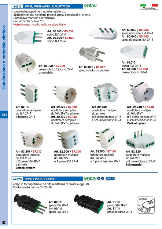 fme art. 87.120bl adattatore semplice da 10a 2 poli + terra a schuko 60