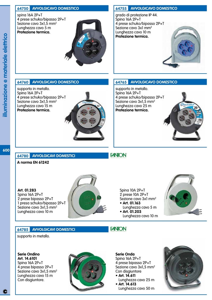 avvolgicavo ml.25 3x1,5 4bipasso schuko +protez./49027 cod:ferx.4756