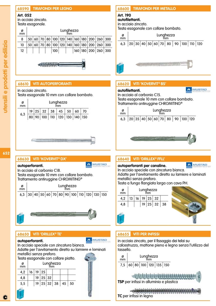 100pz kovervit/bs testa esagonale autofilettanti x metallo 6x100 cod:ferx.17472