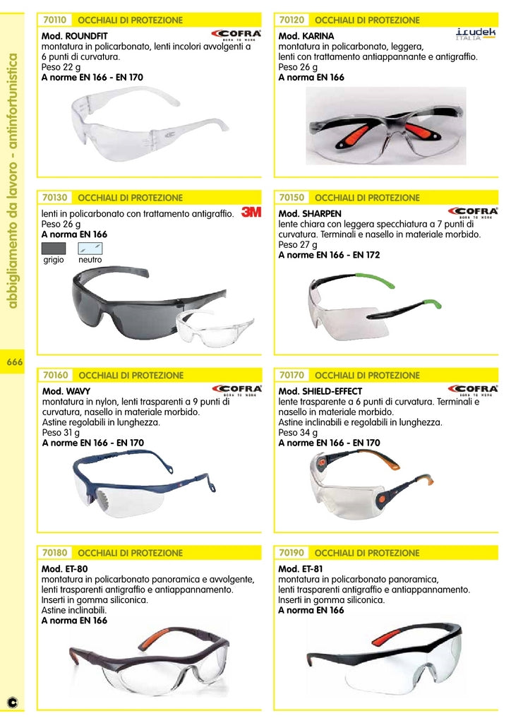 10pz occhiali di protezione cofra "wavy" cod:ferx.14819