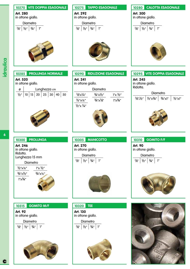 10pz idraulica prolunga ridotta art. 246 gr.1x3/4 in ottone giallo cod:ferx.86259