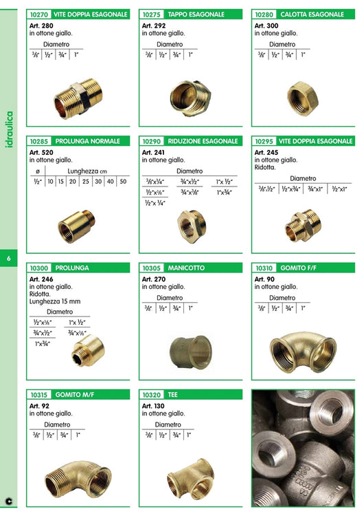 10pz idraulica prolunga ridotta art. 246 gr.1/2x3/8 in ottone giallo 84342