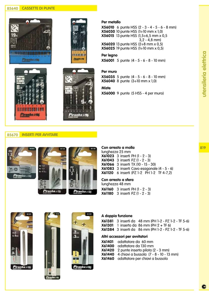 piranha/stanley x61384 3 inserti doppi mm.86 assortito 47401