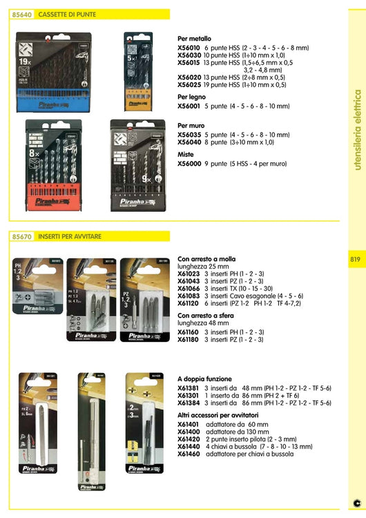 piranha/stanley x61043 3 inserti lunghezza mm.25 pz 1-2-3 108