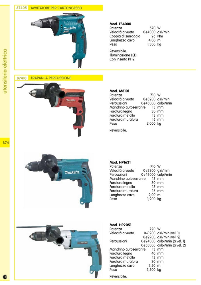 Makita Trapano W720 Mm.13 2Vpr Mod.Hp2051