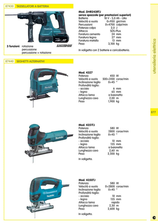 Makita Tassell. 18Vp-5Ah Dhr243Rtj Con 2 Batterie