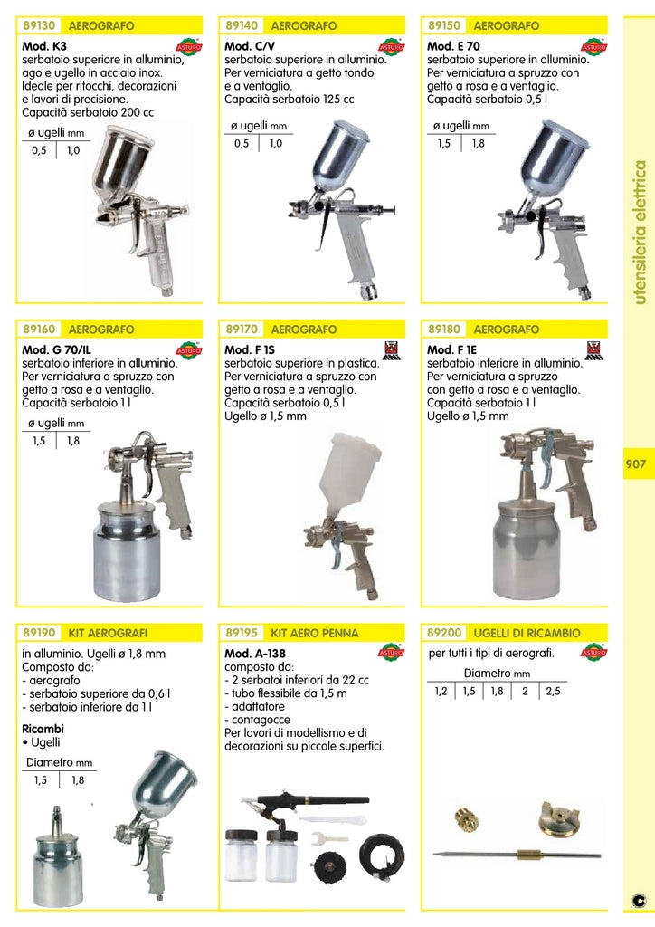 asturo aerografo mod.e70 lt.0,5 diametro ugello 1,5mm capacitÃ£°  serbatoio 1,8l 12188