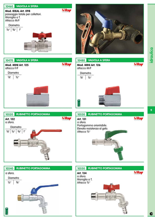 10pz itap art. 134 rubinetto portagomma a sfera a "t" gr.1/2 cod:ferx.5386