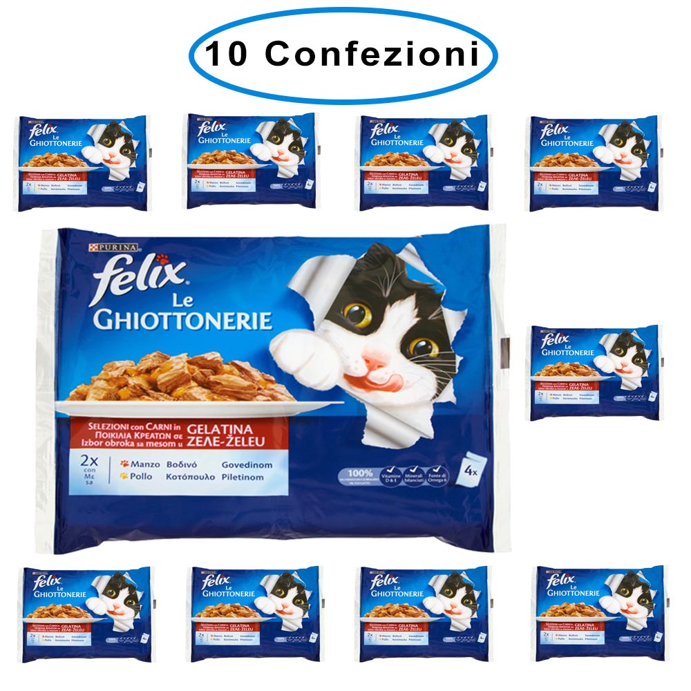 Purina felix le ghiottonerie umido gatto manzo & pollo 10 confezioni da 4 buste da 100 grammi