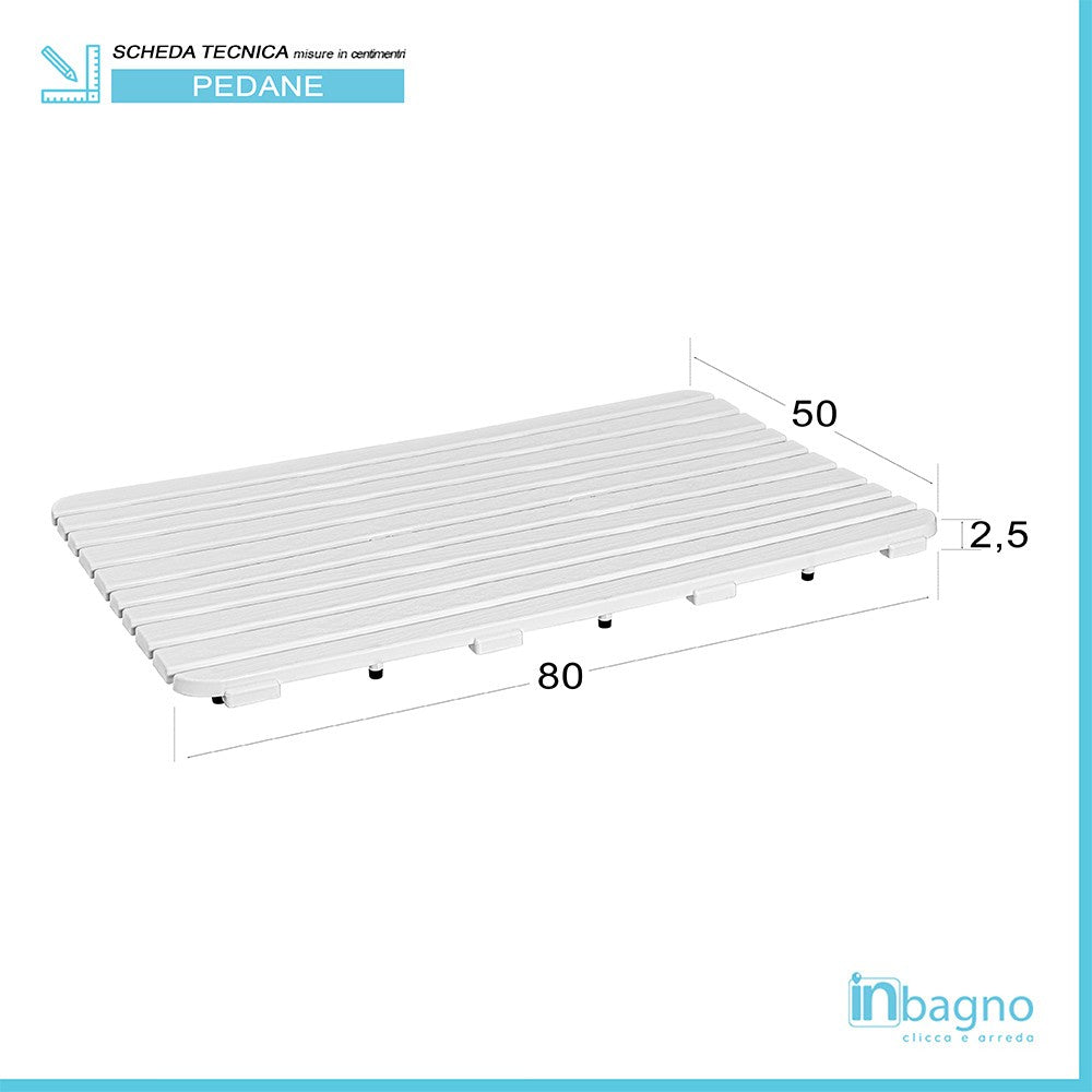 Pedana Doccia antiscivolo 80x50 cm bianca con effetto legno in Plastica