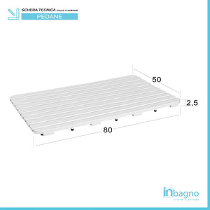 Pedana Doccia antiscivolo 80x50 cm bianca con effetto legno in Plastica