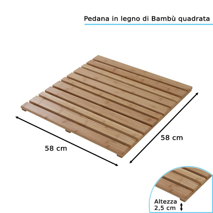 Pedana Doccia in Legno di BambÃ¹ 58x58 cm Quadrata